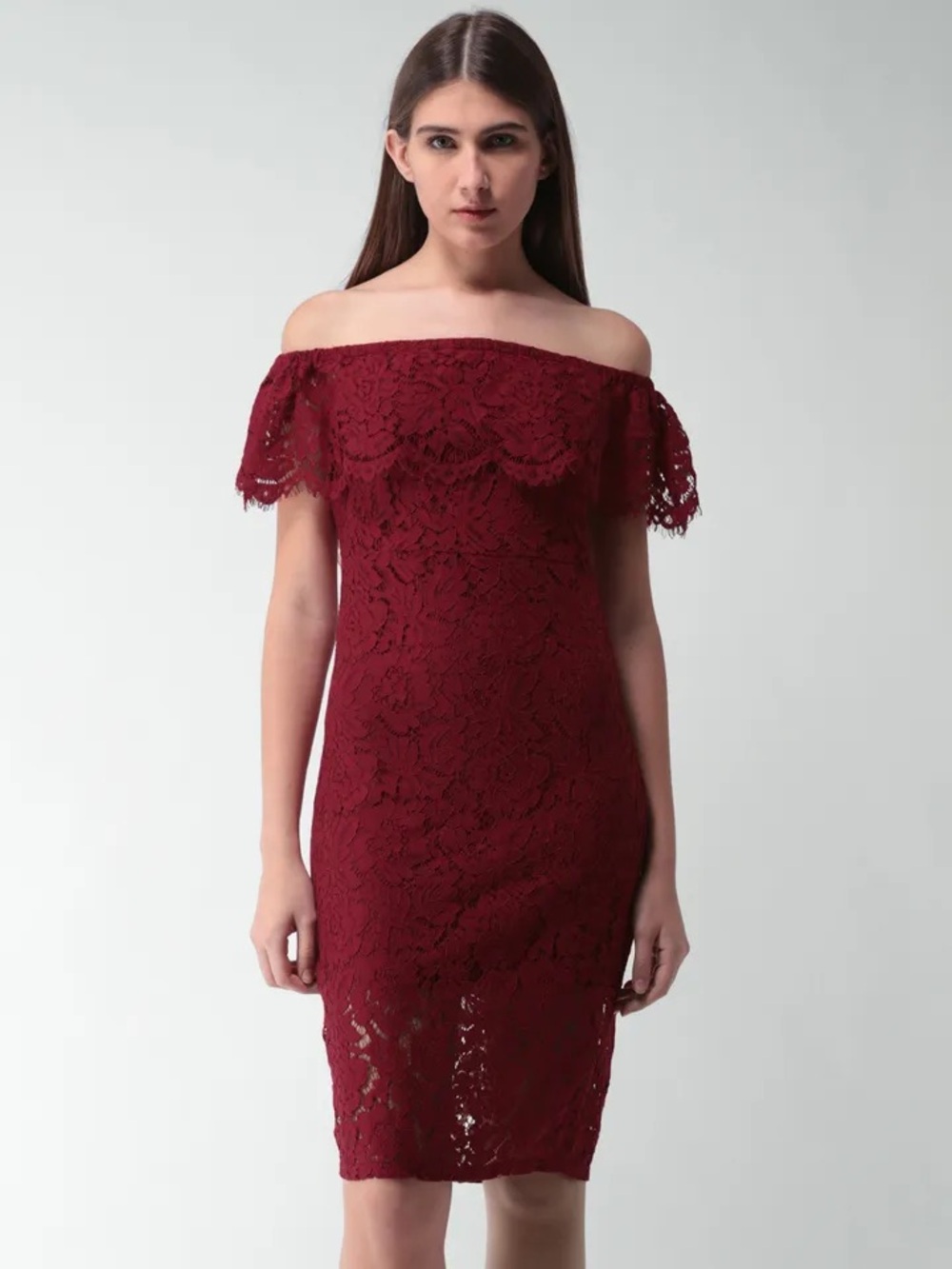 Forever21 Off-Shoulder Burgundy Lace Cocktail Dress